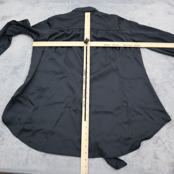 Pleated Shirt Womens Black Long Sleeve Rhinestone Beaded Button Tunic Blouse - Picture 2 of 16